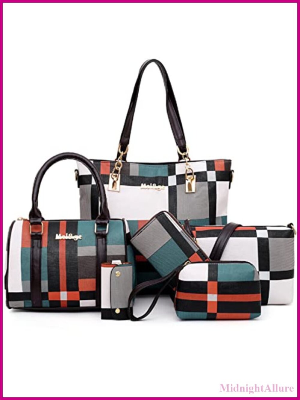 6-Piece PU Leather Handbag Set Satchel Tote Crossbody Purse Clutch
